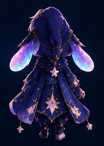 Kairo, back view with a star on the cloak